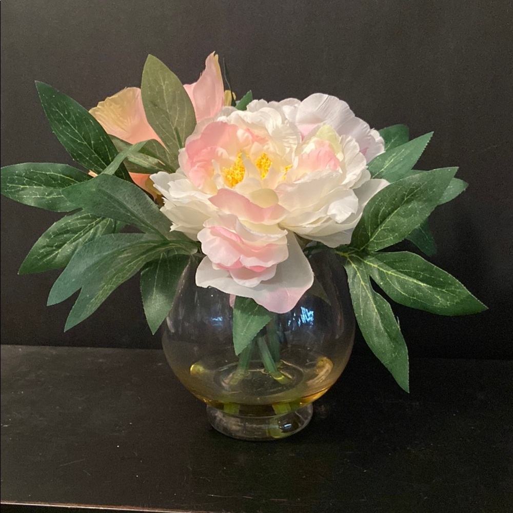 Mix Of Lush Pink & Cream Peony Cuttings in Globe Vase
